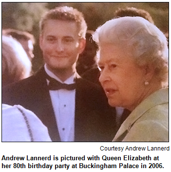 Andrew Lannerd is pictured with Queen Elizabeth at her 80th birthday party at Buckingham Palace in 2006. Image courtesy Andrew Lannerd.