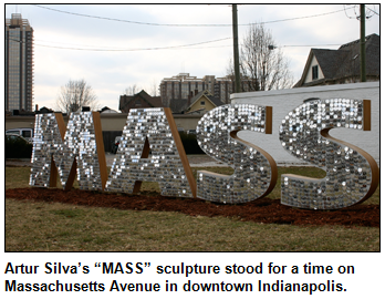 Artur Silva’s “MASS” sculpture stood for a time on Massachusetts Avenue in downtown Indianapolis.