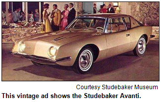 This vintage ad shows the Studebaker Avanti. Image courtesy Studebaker Museum.