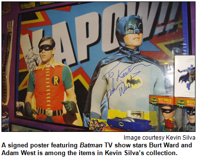 A signed poster featuring Batman TV show stars Burt Ward and Adam West is among the items in Kevin Silva’s collection. Image courtesy Kevin Silva.
