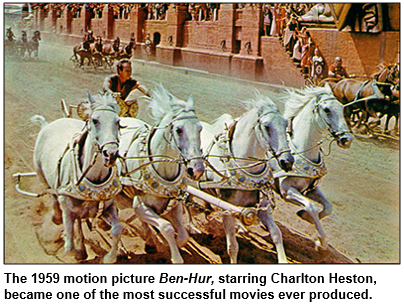 The 1959 motion picture Ben-Hur, starring Charlton Heston, became one of the most successful movies ever produced.
