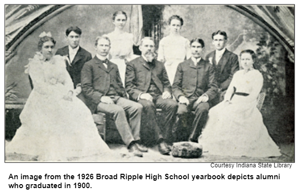 An image from the 1926 Broad Ripple High School yearbook depicts alumni who graduated in 1900.