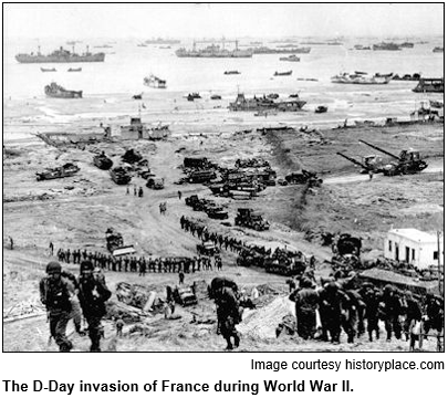The D-Day invasion of France during World War II. Image courtesy historyplace.com.