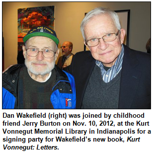Dan Wakefield (right) was joined by childhood friend Jerry Burton on Nov. 10, 2012, at the Kurt Vonnegut Memorial Library in Indianapolis for a signing party for Wakefield’s new book, Kurt Vonnegut: Letters. 
