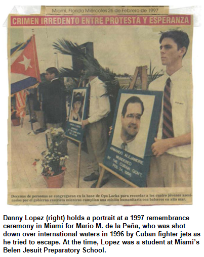 Daniel Lopez 1997 photo in Miami at remembrance ceremony for Cubans who died trying to escape.