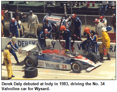 Derek Daly debuted at Indy in 1983, driving the No. 34 Valvoline car for Wysard.