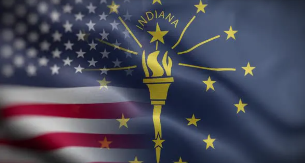 United States and Indiana State flags