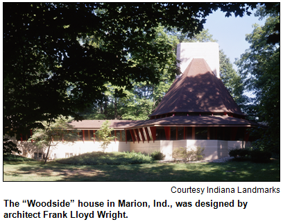 The “Woodside” house in Marion, Ind., was designed by architect Frank Lloyd Wright. Image courtesy Indiana Landmarks.