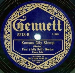 Gennett Records label for Kansas City Stomp by Jelly Roll Morton.