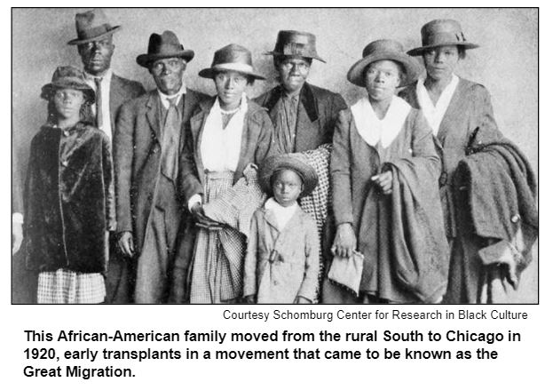 This African-American family moved from the rural South to Chicago in 1920, early transplants in a movement that came to be known as the Great Migration. Courtesy Schomburg Center for Research in Black Culture.