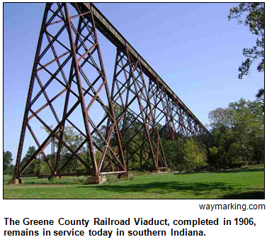 The Greene County Railroad Viaduct, completed in 1906, remains in service today in southern Indiana.