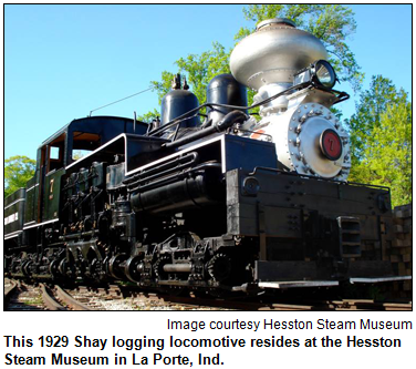 This 1929 Shay logging locomotive resides at the Hesston Steam Museum in La Porte, Ind. Image courtesy Hesston Steam Museum.