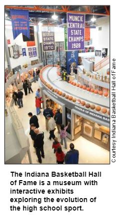 The Indiana Basketball Hall of Fame is a museum with interactive exhibits exploring the evolution of the high school sport. Courtesy Indiana  Basketball Hall of Fame.