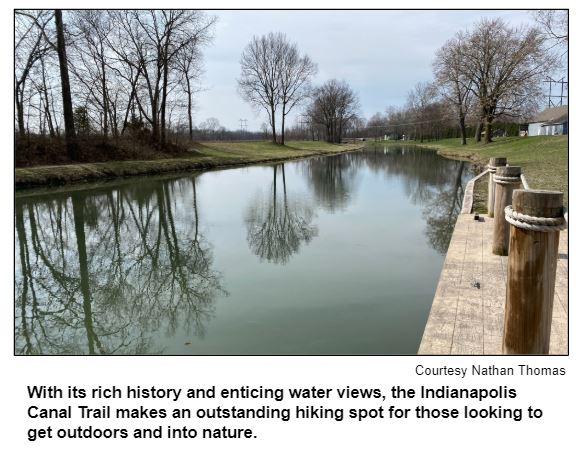 With its rich history and enticing water views, the Indianapolis Canal Trail makes an outstanding hiking spot for those looking to get outdoors and into nature. Courtesy Nathan Thomas.