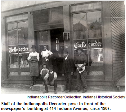 Staff pose in front of the Indianapolis Recorder building, circa 1907. Image courtesy Indiana Historical Society.