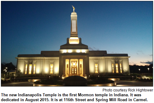 The new Indianapolis Temple is the first Mormon temple in Indiana. It was dedicated in August 2015. It is at 116th Street and Spring Mill Road in Carmel. Photo courtesy Rick Hightower.