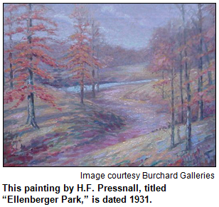 This painting by H.F. Pressnall, titled “Ellenberger Park,” is dated 1931. 