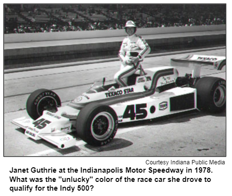 Janet Guthrie at the Indianapolis Motor Speedway in 1978. What was the "unlucky" color of the race car she drove to qualify for the Indy 500?