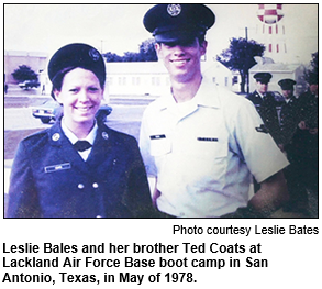 Leslie Bales and her brother Ted Coats at Lackland Air Force Base boot camp in San Antonio, Texas, in May of 1978.