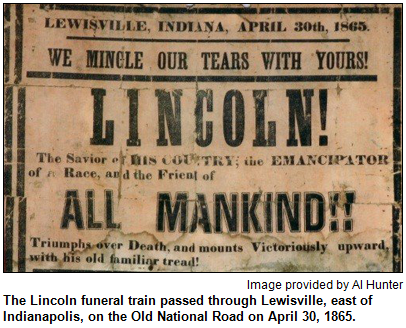 The Lincoln funeral train passed through Lewisville, east of Indianapolis, on the Old National Road on April 30, 1865. Image provided by Al Hunter.