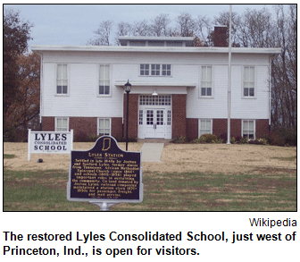 The restored Lyles Consolidated School, just west of Princeton, Ind., is open for visitors.