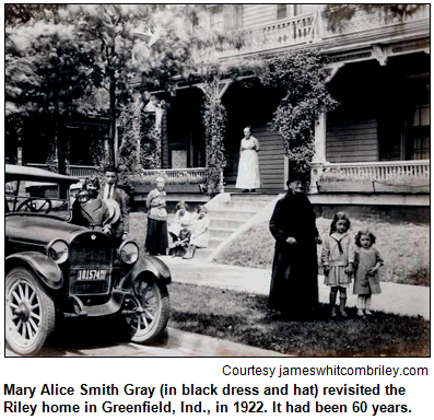 Mary Alice Smith Gray (in black dress and hat) revisited the Riley home in Greenfield, Ind., in 1922. It had been 60 years. Courtesy jameswhitcombriley.com.