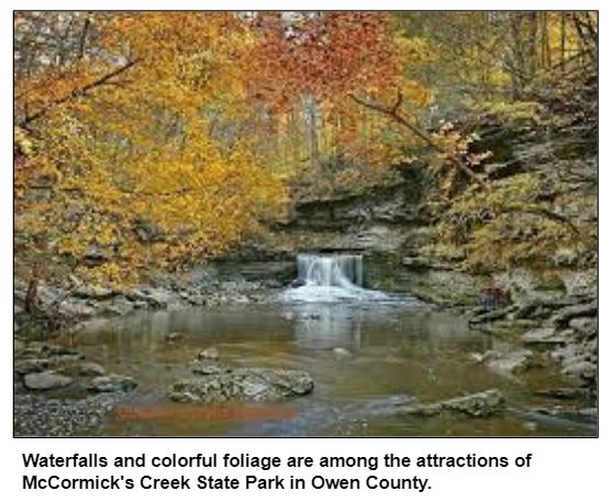 Waterfalls and colorful foliage are among the attractions of McCormick's Creek State Park in Owen County.