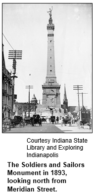 The Soldiers and Sailors Monument in 1893, looking north from Meridian Street. 