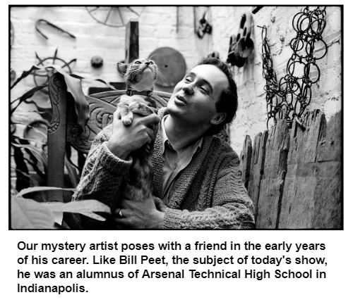 Our mystery artist poses with a friend in the early years of his career. Like Bill Peet, the subject of today's show, he was an alumnus of Arsenal Technical High School in Indianapolis.