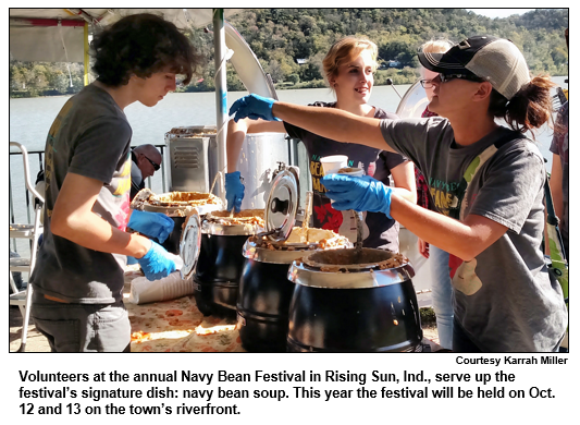 Volunteers at the annual Navy Bean Festival in Rising Sun, Ind., serve up the festival’s signature dish: navy bean soup. This year the festival will be held on Oct. 12 and 13 on the town’s riverfront.
Courtesy Karrah Miller.