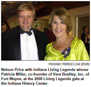 Nelson Price with Indiana Living Legends winner Patricia Miller, co-founder of Vera Bradley, Inc. of Fort Wayne, at the 2008 Living Legends gala at the Indiana History Center. Hoosier History Live photo.