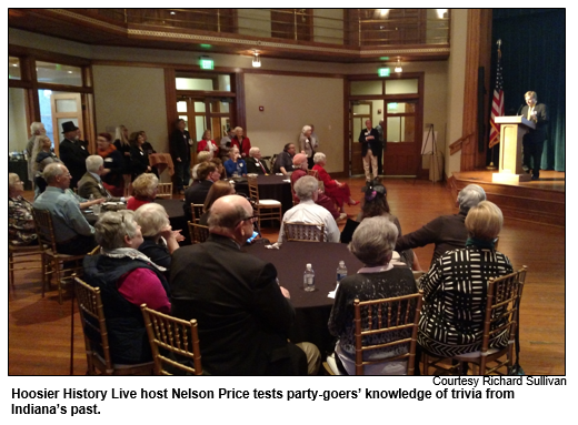 Hoosier History Live host Nelson Price tests party-goers’ knowledge of trivia from Indiana’s past.  
