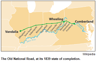 The Old National Road, at its 1839 state of completion.