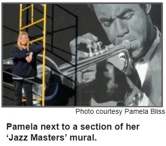 Pamela Bliss with Jazz mural