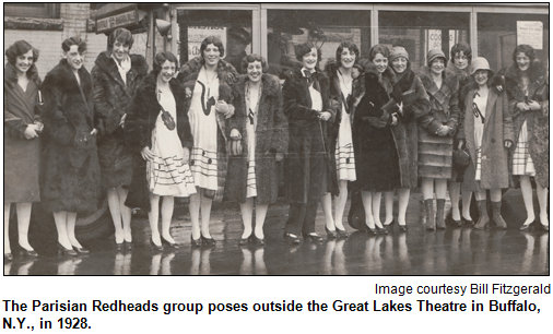 The Parisian Redheads group poses outside the Great Lakes Theatre in Buffalo, N.Y., in 1928. 