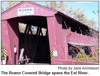 The Roann Covered Bridge spans the Eel River. Photo by Jane Ammeson.