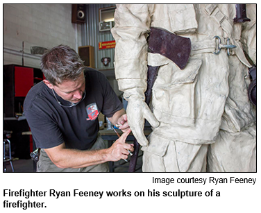 irefighter Ryan Feeney works on his sculpture of a firefighter.
 Image courtesy Sincerus.