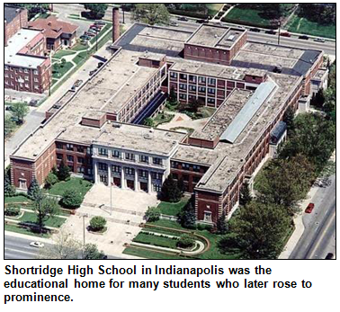 Aerial view of Shortridge High School in Indianapolis. Caption: Shortridge High School in Indianapolis was the educational home for many students who later rose to prominence.