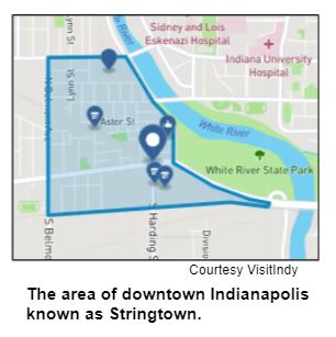 The area of downtown Indianapolis known as Stringtown.