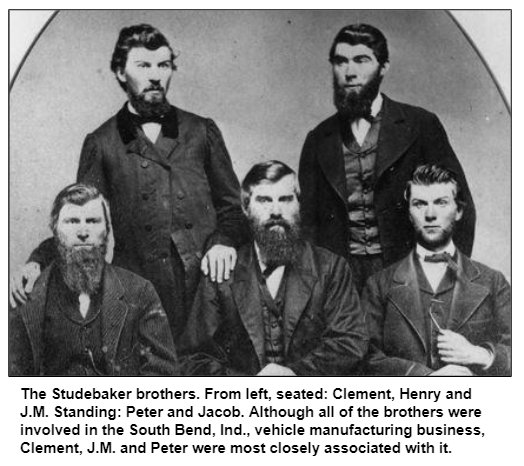 The Studebaker brothers. From left, seated: Clement, Henry and J.M. Standing: Peter and Jacob. Although all of the brothers were involved in the South Bend, Ind., vehicle manufacturing business, Clement, J.M. and Peter were most closely associated with it.