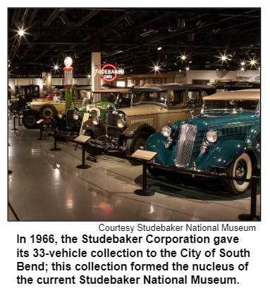 In 1966, the Studebaker Corporation gave its 33-vehicle collection to the City of South Bend; this collection formed the nucleus of the current Studebaker National Museum. Courtesy Studebaker National Museum.