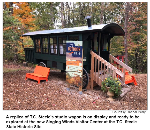 A replica of T.C. Steele's studio wagon is on display and ready to be explored at the new Singing Winds Visitor Center at the T.C. Steele State Historic Site. Courtesy Rachel Perry.