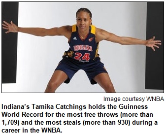 Indiana’s Tamika Catchings holds the Guinness World Record for the most free throws (more than 1,709) and the most steals (more than 930) during a career in the WNBA. Image courtesy WNBA.