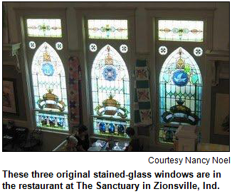 Stained-glass windows at The Sanctuary in Zionsville, Indiana. Photo courtesy Nancy Noel.