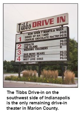 The Tibbs Drive-in on the southwest side of Indianapolis is the only remaining drive-in theater in Marion County.