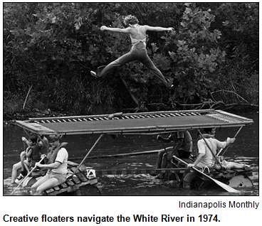 Creative floaters navigate the White River in 1974. Image courtesy Indianapolis Monthly.