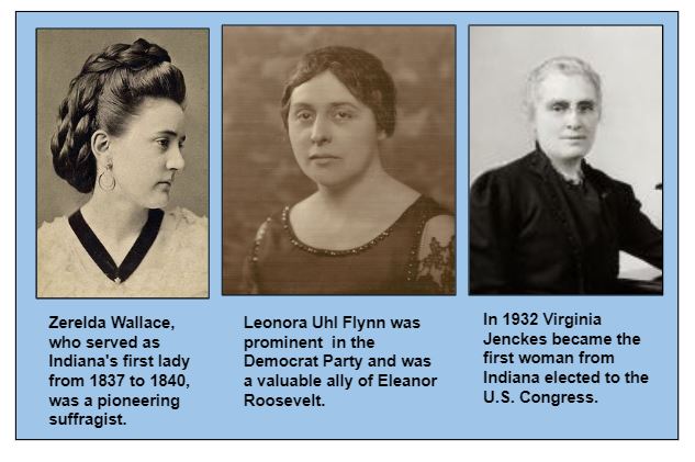 Early women's rights pioneers Zerelda Wallace, Leonora Uhl Flynn and Virginia Jenckes.