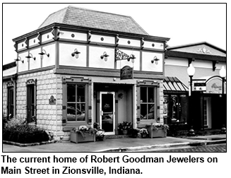 The current home of Robert Goodman Jewelers on Main Street In Zionsville, Indiana.