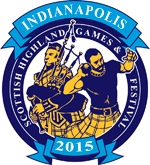 Scottish Highland Games and Festival - Indianapolis 2015. Logo shows a bagpiper and a kilt-wearing shot-putter.