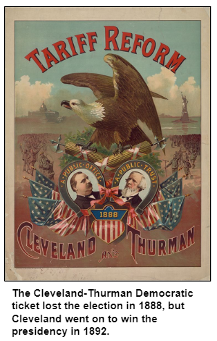 The Cleveland-Thurman Democratic ticket lost the election in 1888, but Cleveland went on to win the presidency in 1892. 
